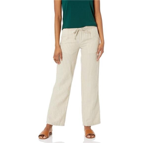 Essentials Women's Linen Blend Drawstring Relaxed Fit Wide Leg Pant - Picture 1 of 7